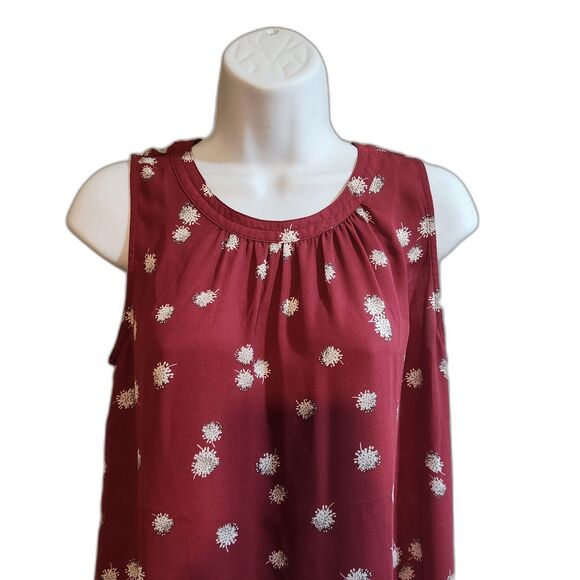 Loft Outlet Burgundy Floral Flowy Sleeveless Blouse, Valentine's Day, SMALL - Picture 2 of 8